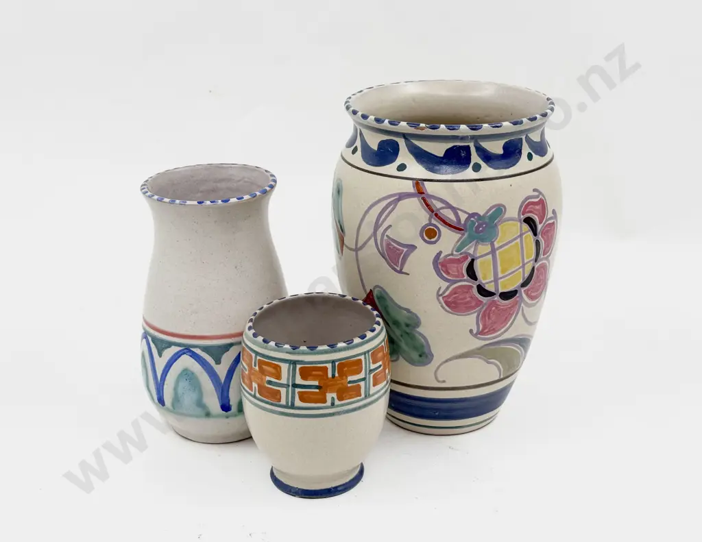 Three Collard Honiton Pottery Hand Painted Vases Image 1++