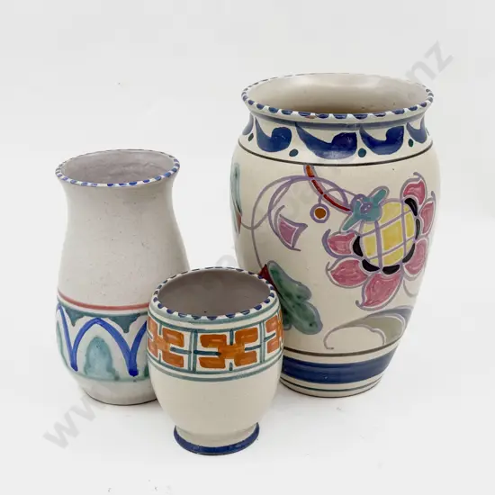 Three Collard Honiton Pottery Hand Painted Vases