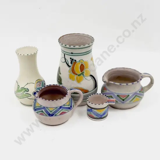 Five Various Pieces Collard Honiton Hand Painted Pottery