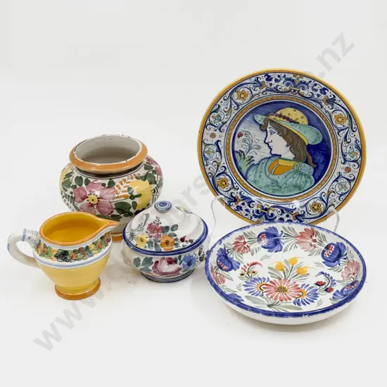 Five Various Pieces Decorative Italian Pottery