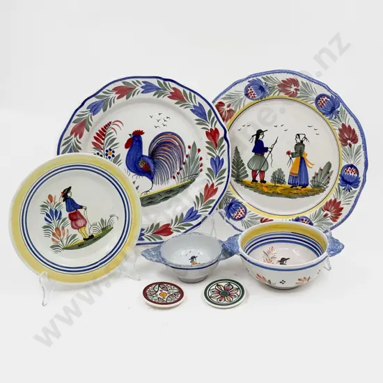 French Quimper Ware Two Plates & Five Various Dishes