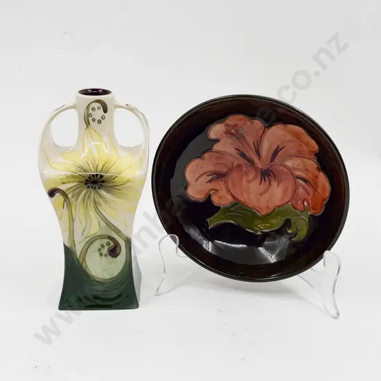 Moorcroft Hibiscus Dish & Moorcroft Style Vase