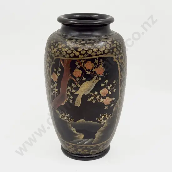 Early C20th Japanese Earthenware Lacquered Vase, 25cm H
