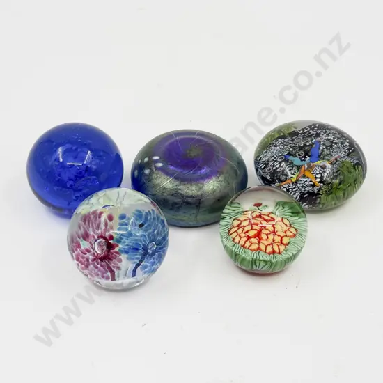 Two Hokitika & Three Assorted Glass Paperweights