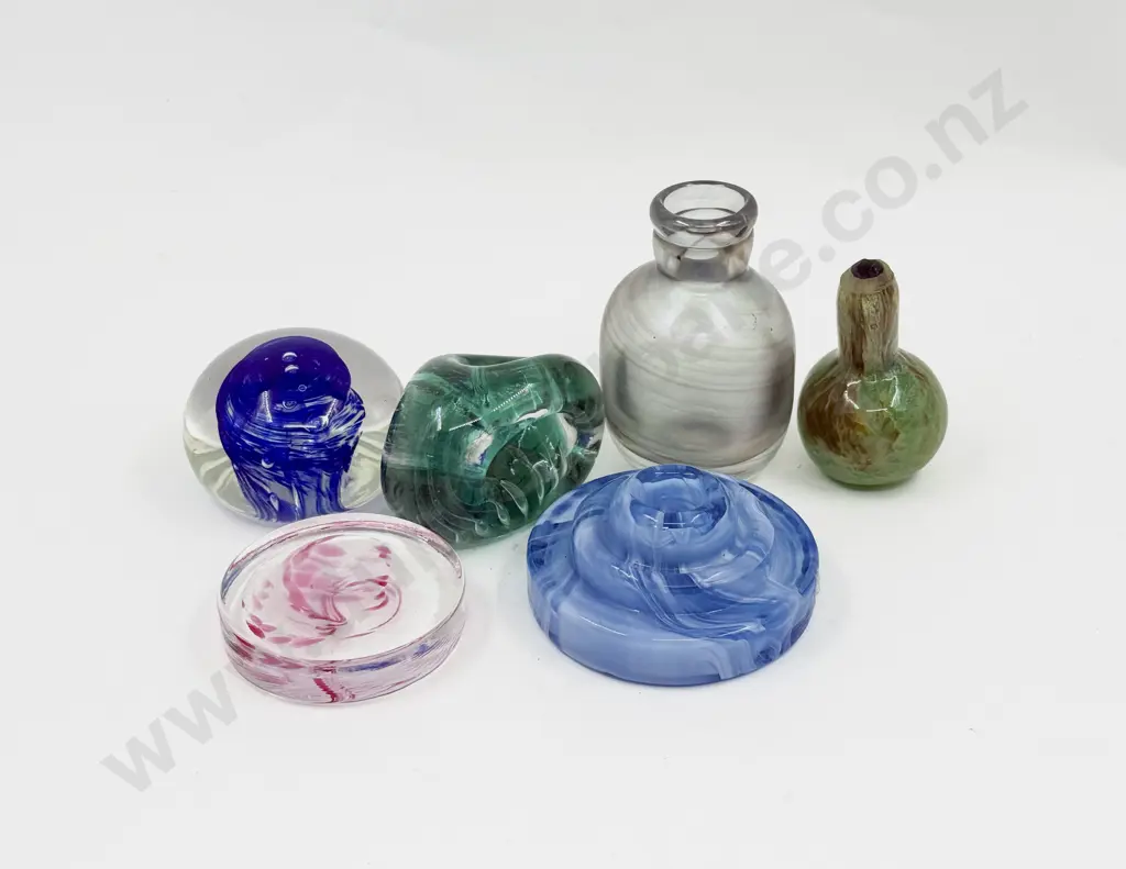 Five Various Heavy Glass Paperweights & Receptacles With Odd Stopper Image 1++