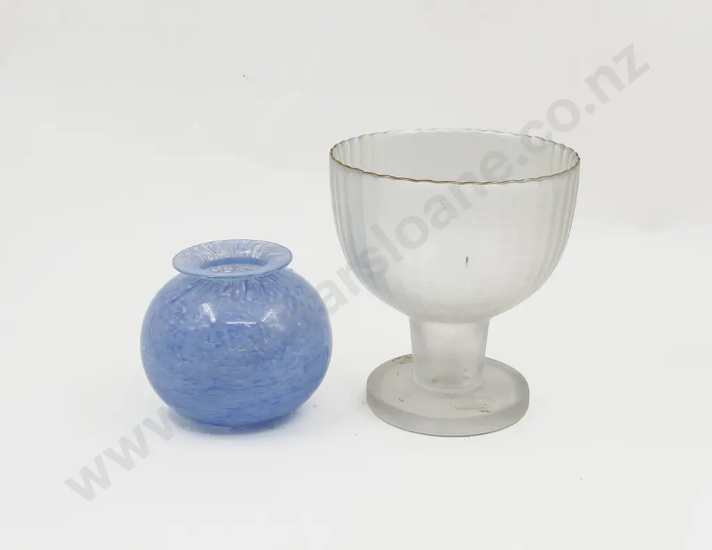 Unidentified Marked Frosted Glass Goblet & Hand Blown Posy Vase Image 1++