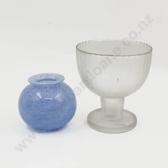 Unidentified Marked Frosted Glass Goblet & Hand Blown Posy Vase