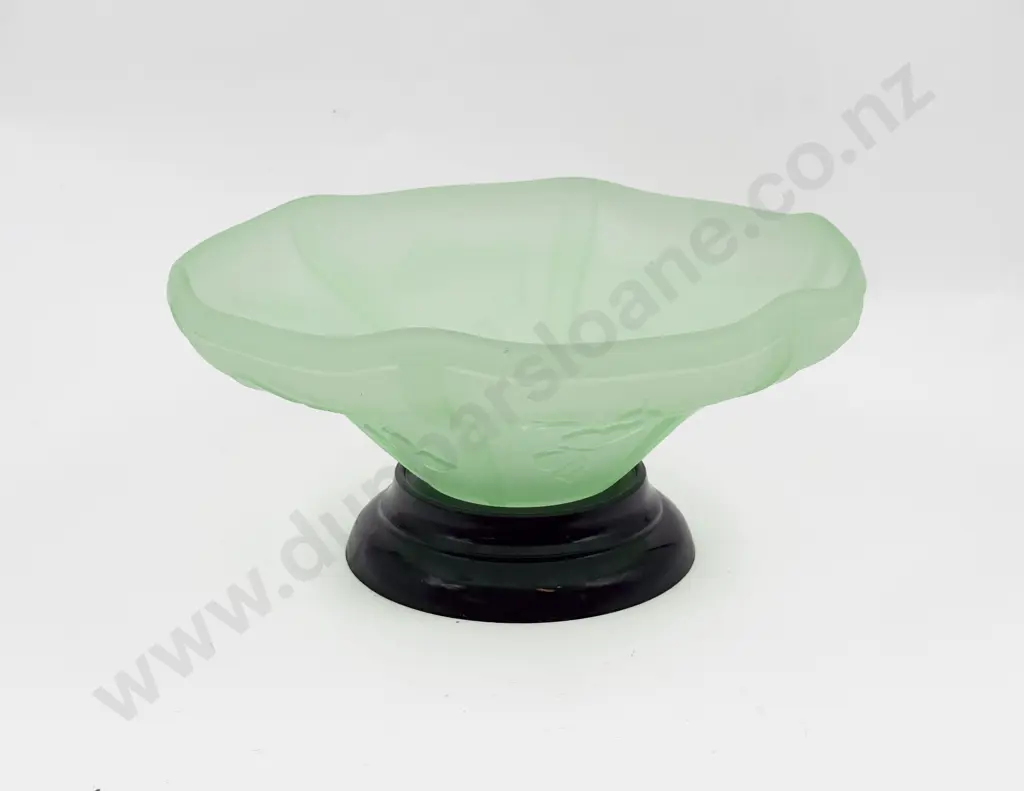 Art Deco Frosted Lime Green Butterfly Moulded Table Bowl on Stand Image 1++