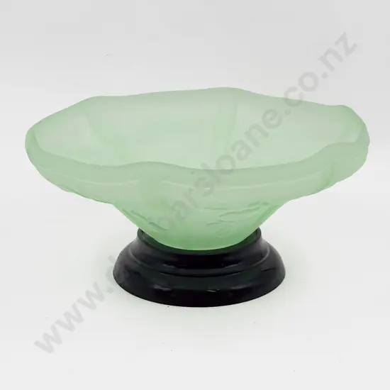 Art Deco Frosted Lime Green Butterfly Moulded Table Bowl on Stand