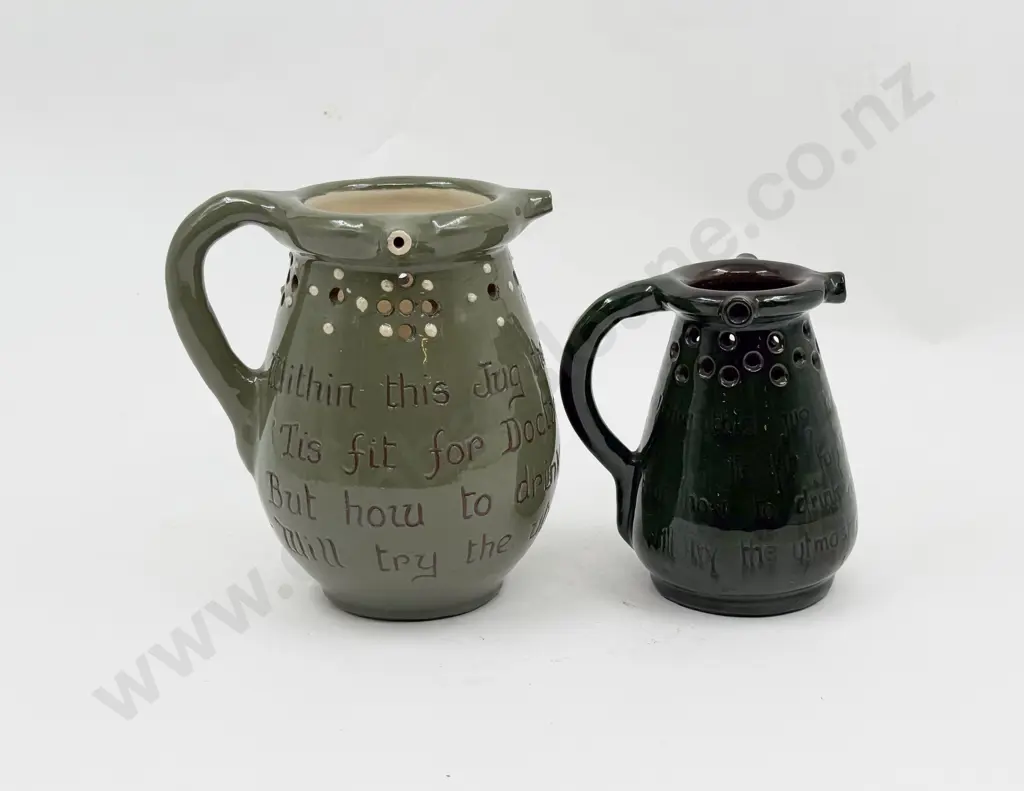 Two Brannam Pottery Motto Puzzle Jugs Image 1++