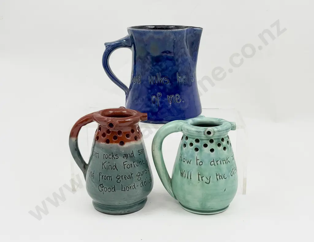 Two Brannam Pottery Motto Puzzle Jugs & Jug Image 1++