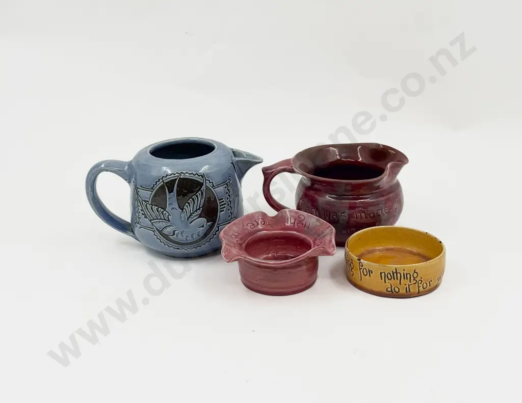 Brannum Pottery Motto Ware Jug Teapot (no lid) Two Dishes Image 1++