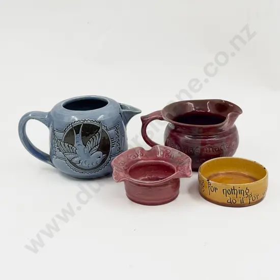 Brannum Pottery Motto Ware Jug Teapot (no lid) Two Dishes