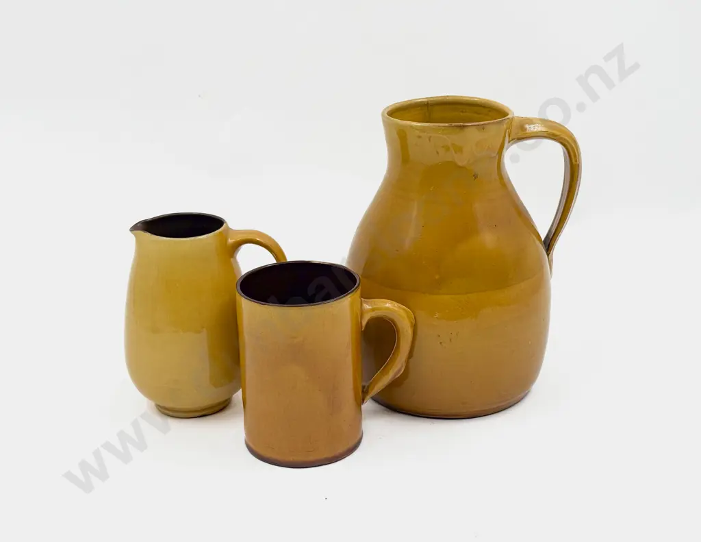 Three Brannum Pottery Mustard Glazed Pots Image 1++