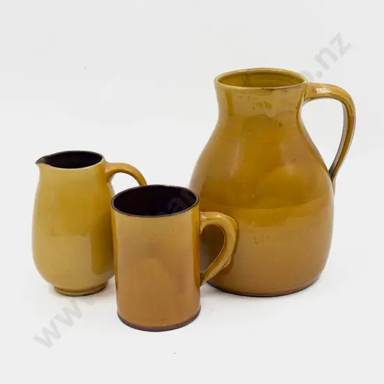 Three Brannum Pottery Mustard Glazed Pots