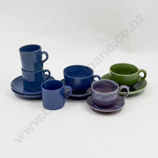 Five Brannum Potter Cups & Saucers With Odd Cup