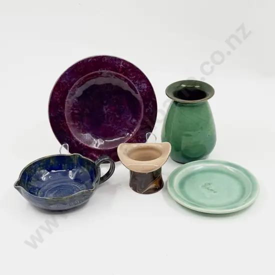 Baron Three Pottery Pots & Two Various Plates