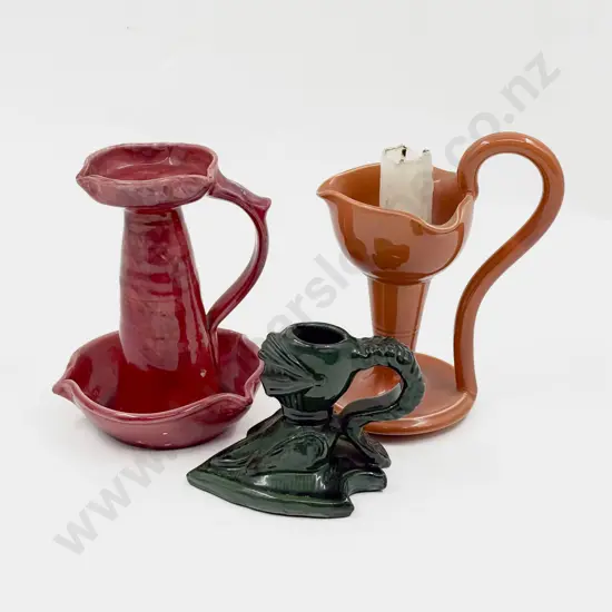 Three Various English Pottery Chamber Sticks