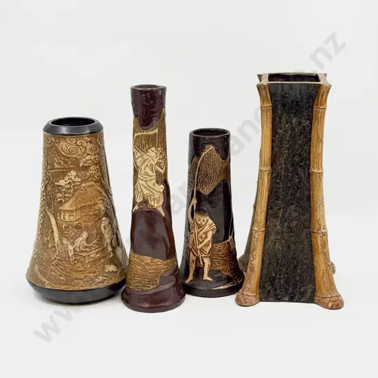 Four Early C20th Bretby Chinoiserie Patter Relief Moulded Vases