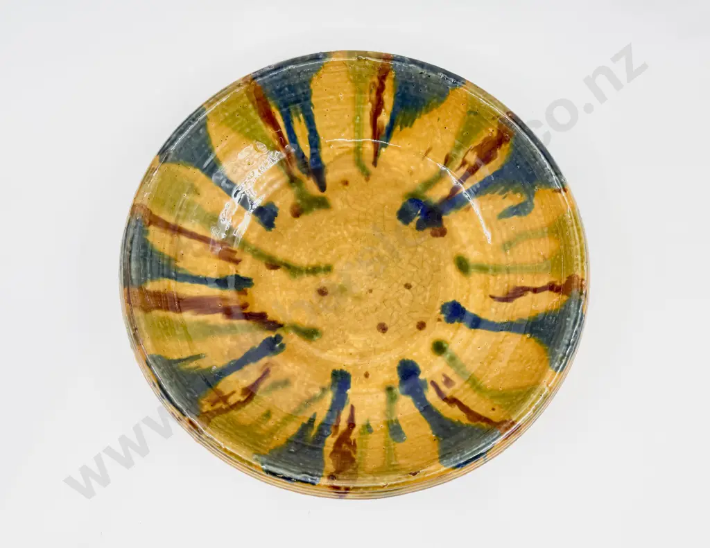 Large Majolica Dribble Glaze Table Bowl Image 1++