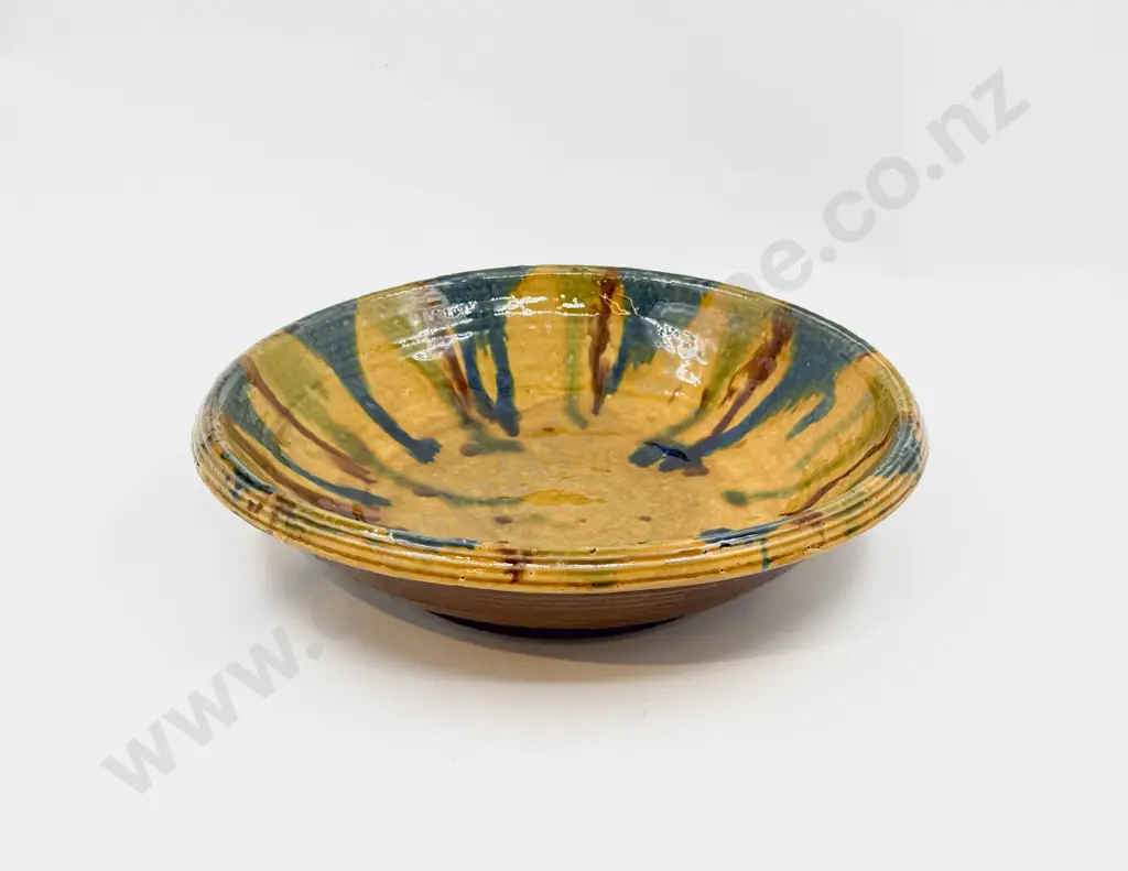 Large Majolica Dribble Glaze Table Bowl Image 1++