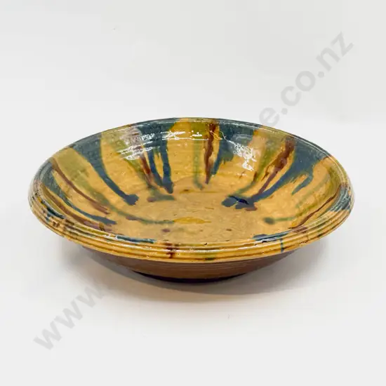 Large Majolica Dribble Glaze Table Bowl