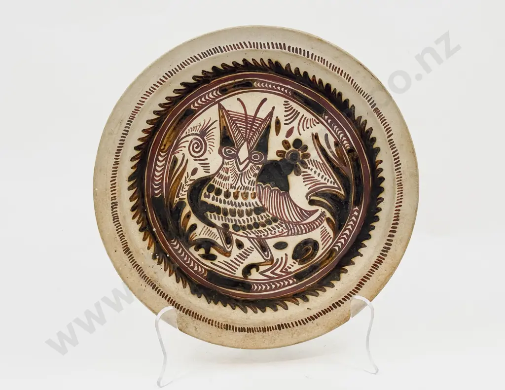 Unidentified C20th Decorative Hand Painted Stylised Exotic Bird Platter Image 1++