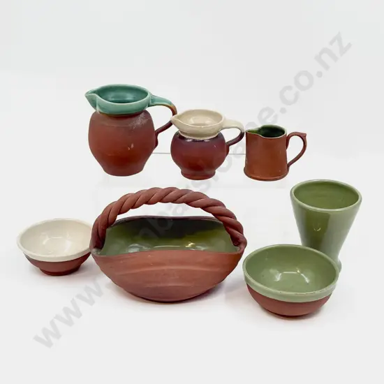 Brannum Pottery & Other Seven Mainly Glazed Terracotta Pots