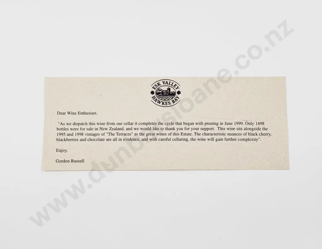 1 Bottle NZ 2000 Esk Valley The Terraces Malbec Merlot Cabernet Franc Image 1++