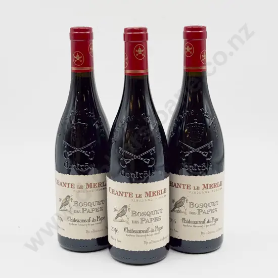 3 bottles French 2016 Bosquet des Papes “CHANTE le MERLE” Vieilles Vignes Chateauneuf-du-Pape