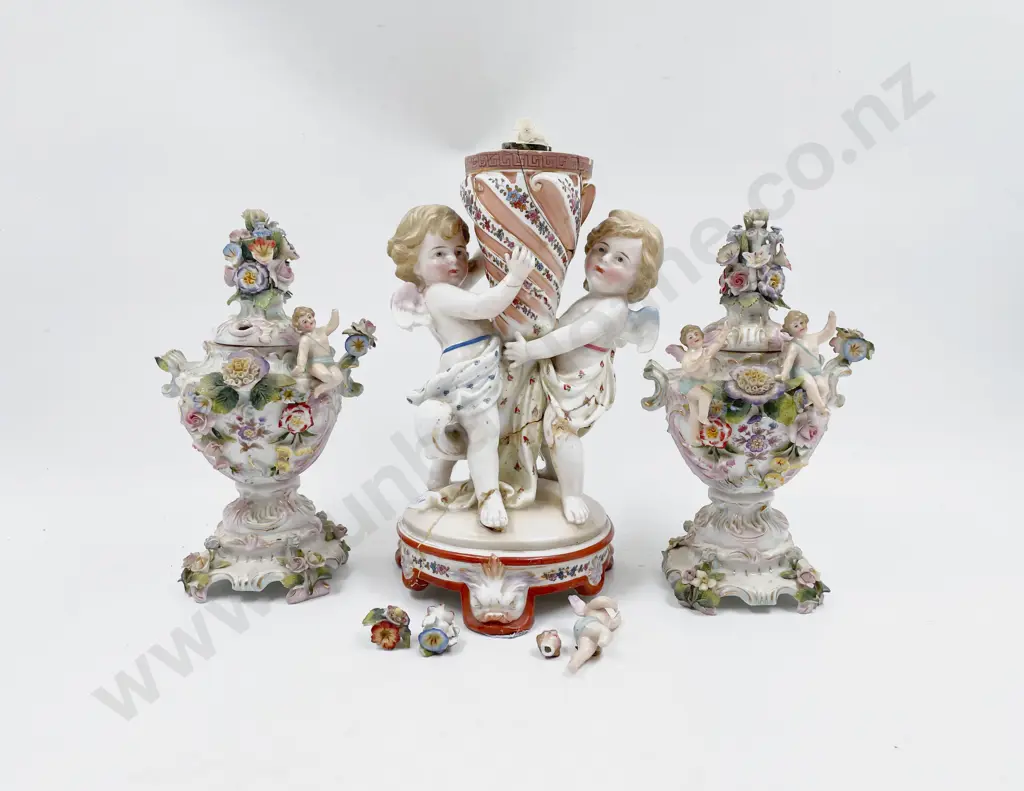 Pair of German Fancy China Lidded Vases Together with Other (Faults) Image 1++