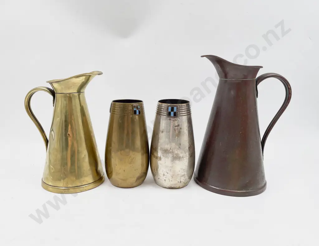 Copper Measure together with Brass Measure & Pair of WMF Vases Image 1++