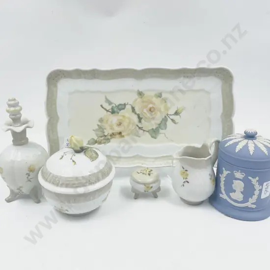 Small Quantity of Assorted Hand painted China together with Wedgwood Lidded Jar