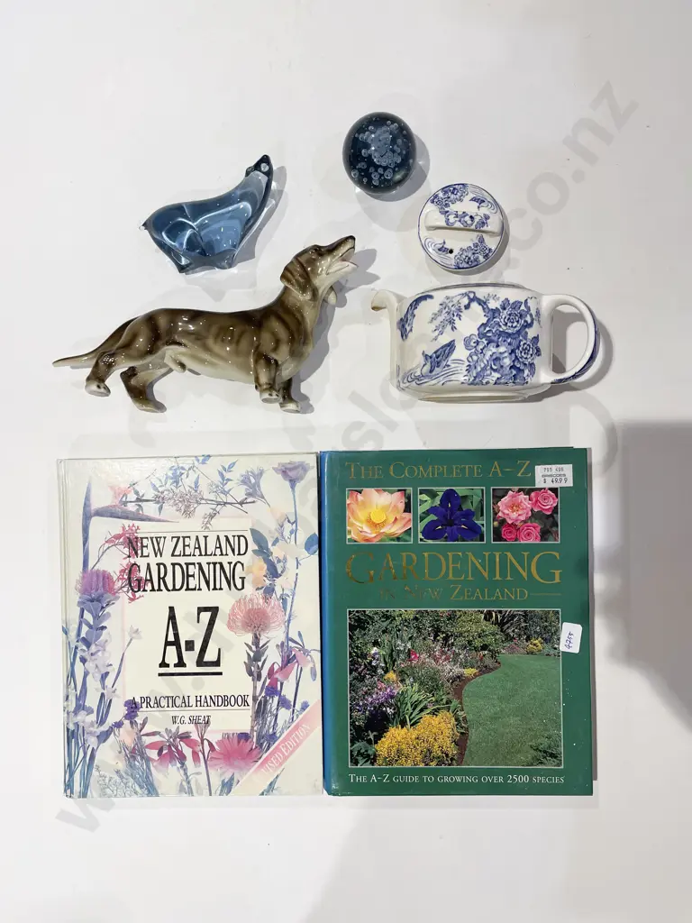 Quantity of Assorted including Art Glass with Dog Ornament & Two Gardening Books Image 1++