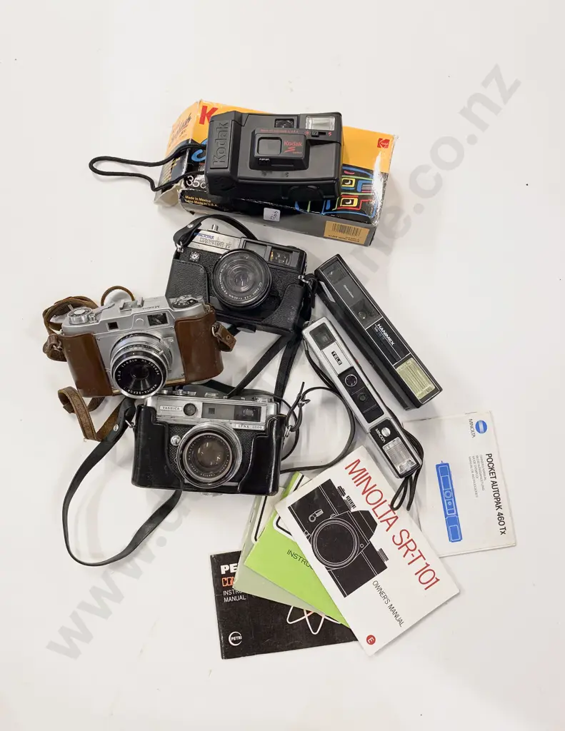 Box of Assorted Vintage Cameras & Accessories Image 1++