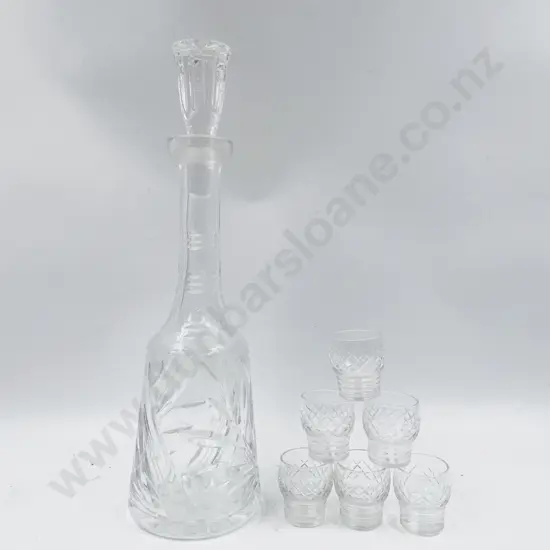 Crystal Bell-Shaped Decanter & Six Assorted Liqueur Glasses