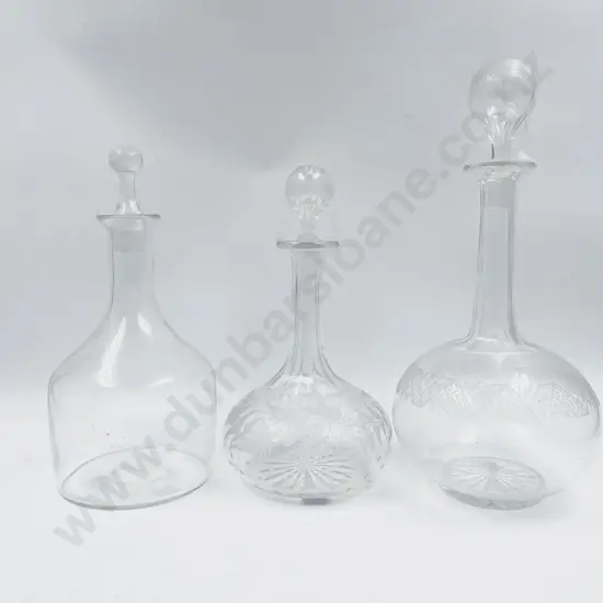 Two Etched Glass Decanter together with Other Glass Decanter