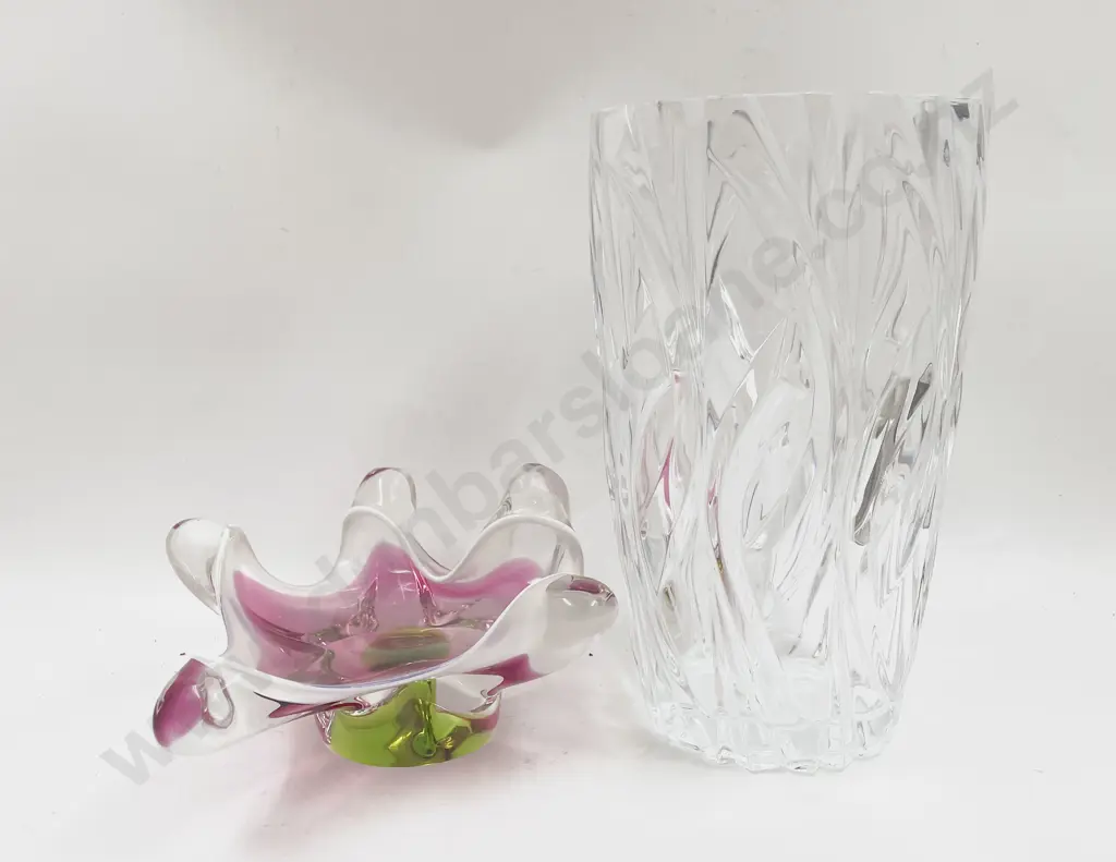 Crystal Vase together with Art Glass Dish Image 1++