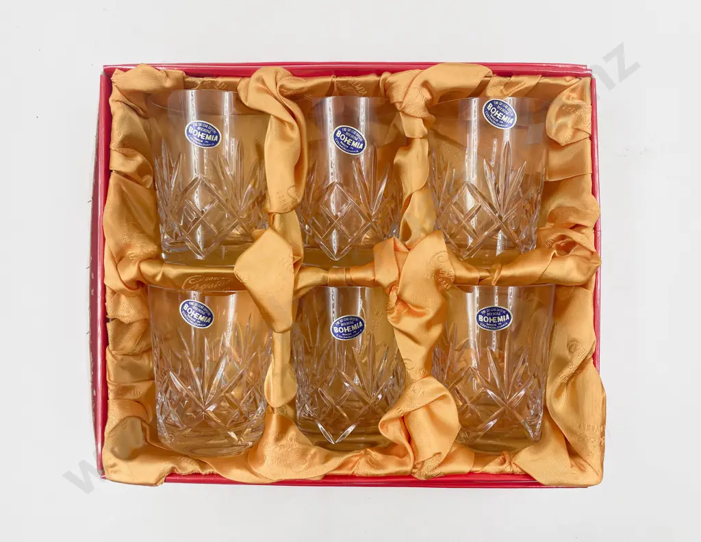 Boxed Set of Six Bohemia Crystal Tumblers Image 1++