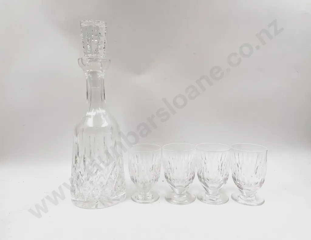 Waterford Crystal Decanter & Four Waterford Crystal Glasses Image 1++