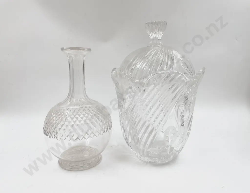 Lidded Crystal Vase together with Decanter Image 1++