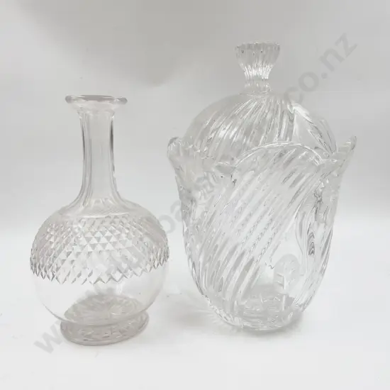 Lidded Crystal Vase together with Decanter
