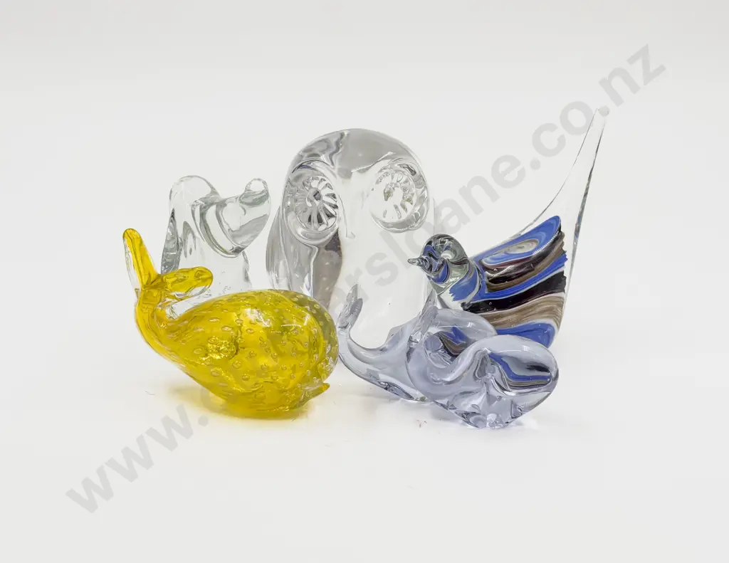 Glass Owl Ornament & Five Assorted Art Glass Animals Image 1++