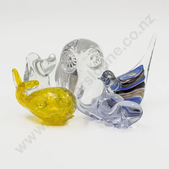 Glass Owl Ornament & Five Assorted Art Glass Animals