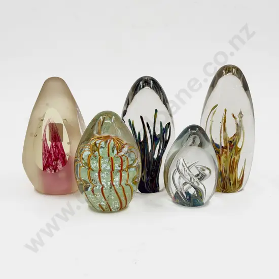 Five Assorted Art Glass Paperweights