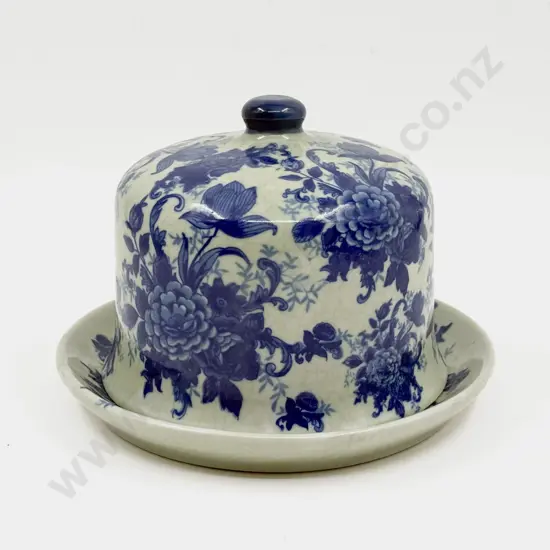 Victorian Ironstone Blue & White Cheese Dish & Cover