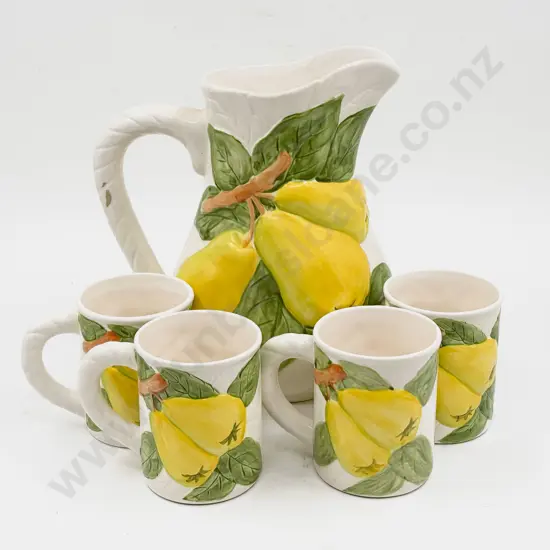 Decorative Lemonade Jug & Four Matching Mugs