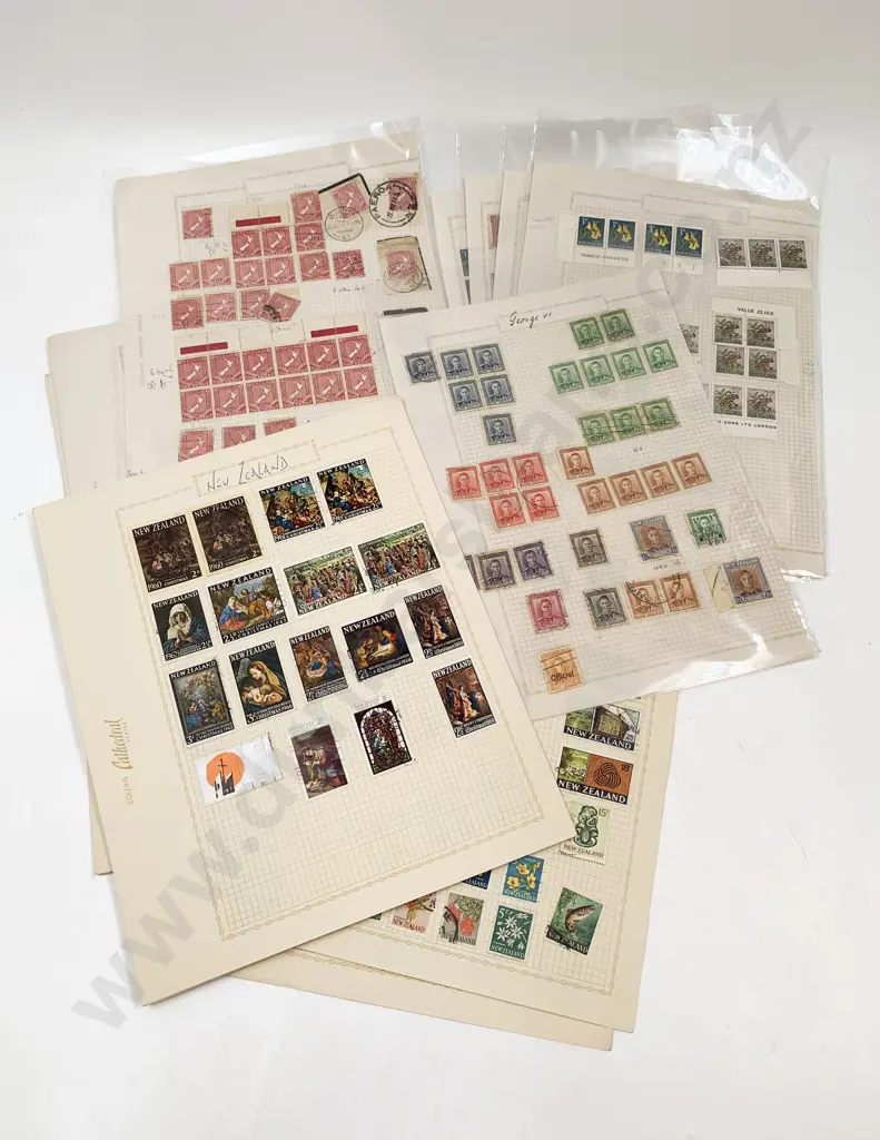 NZ Mainly Pre-decimal Hinged on Loose Album Sheets with Heath Stock Book Image 1++