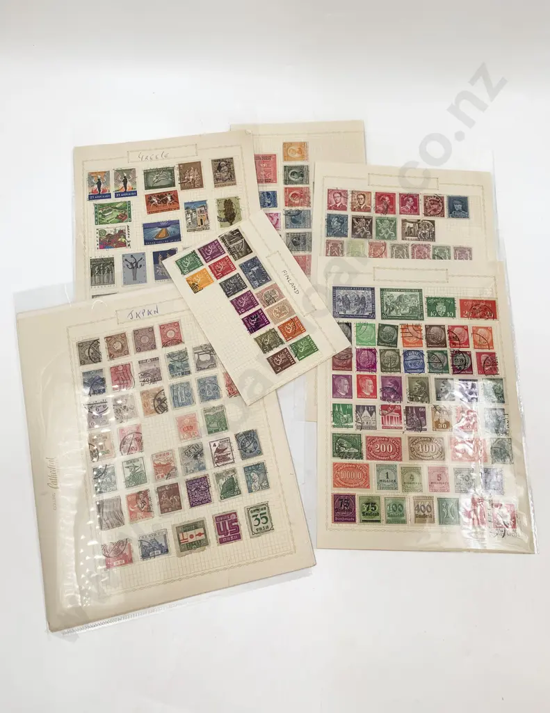 Vintage World including  Britain - Japan - Australia - Europe loose Stamp Album Pages Image 1++