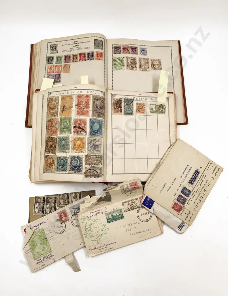 C1920 Vintage World Stamp Album with Loose Stamps and some NZ FDC's & empty album Image 1++